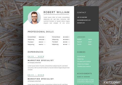 Resume Layout with Green Side Bar - 307220687 - 307220687