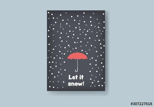 Christmas Card Layout with Umbrella and Snow - 307227618 - 307227618