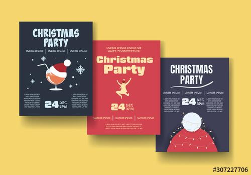 Christmas Party Poster Set Layout with Illustrations - 307227706 - 307227706