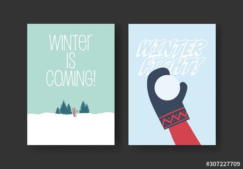 Winter Card Layout with Snow Activities Illustrations - 307227709 - 307227709