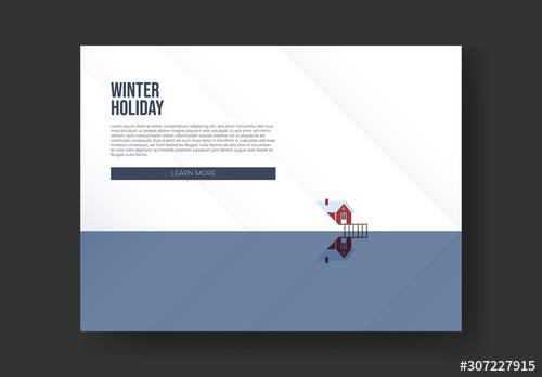 Winter Holiday Flyer Layout with Lake Cabin Banner - 307227915 - 307227915