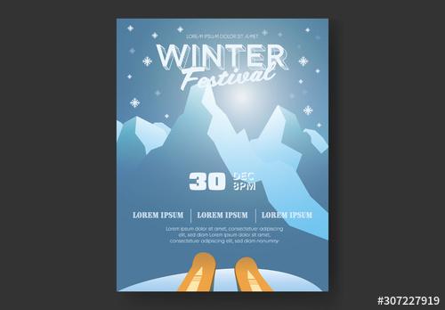 Winter Festival Skier Skis Tips Flyer Layout - 307227919 - 307227919