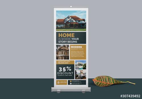 Dark Green and Orange Roll-Up Banner Layout - 307439492 - 307439492