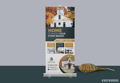 Dark Green and Orange Roll-Up Banner Layout - 307439503 - 307439503