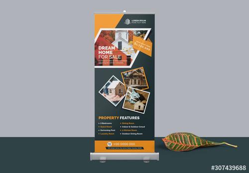 Dark Green and Orange Roll-Up Banner Layout - 307439688 - 307439688