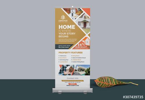 Dark Green and Orange Roll-Up Banner Layout - 307439735 - 307439735