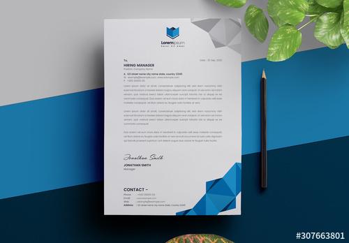 Letterhead Layout with Blue Geometric Elements - 307663801 - 307663801