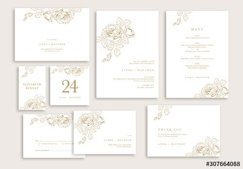 Elegant Wedding Suite Layout with Rose Illustrations - 307664088 - 307664088