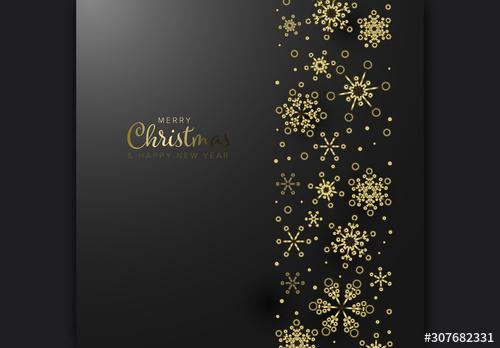 Merry Christmas Card Layout with Golden Snow Flakes - 307682331 - 307682331
