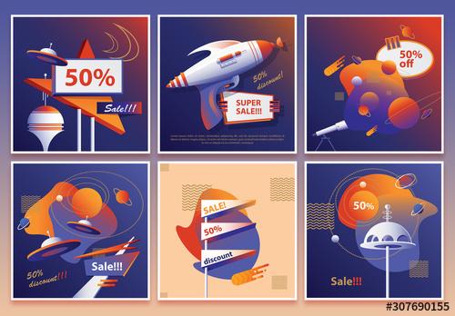 Sci-Fi Mid-Century Retro Social Media Layout Set - 307690155 - 307690155