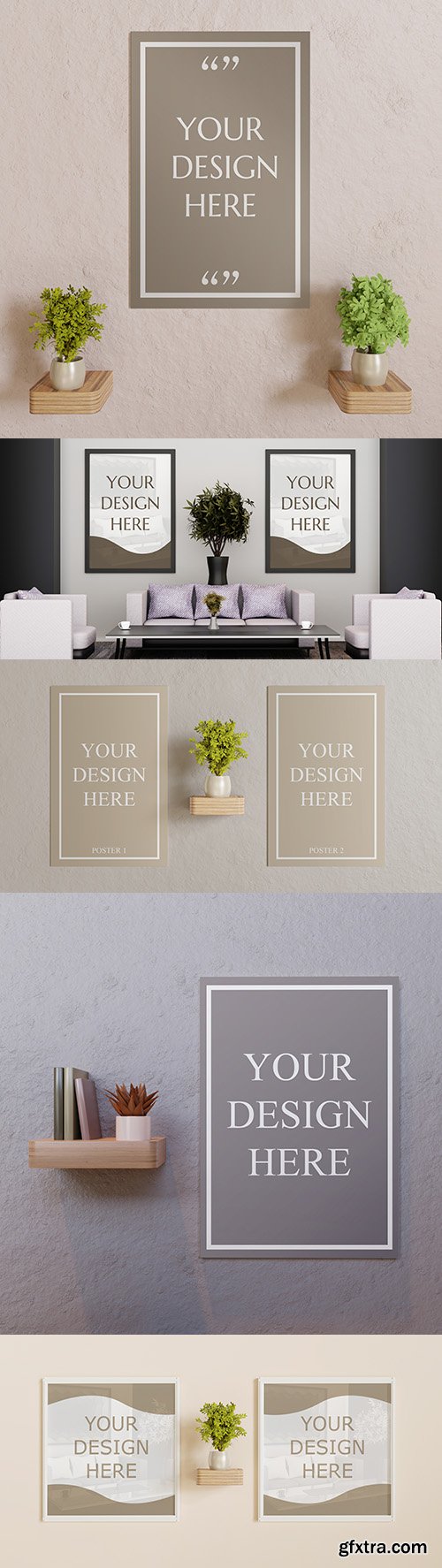 Square white frame on wall with plant decoration template