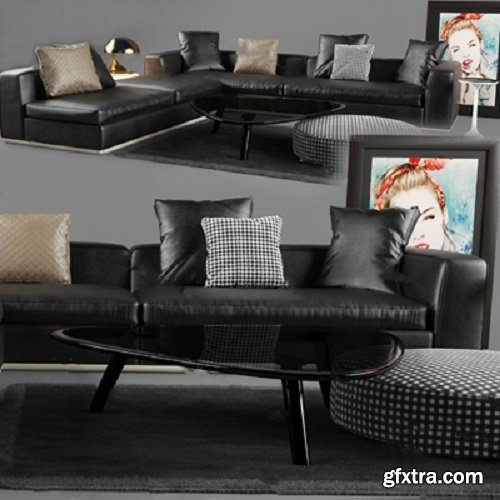 Modern sofa and coffee table combination 3D model