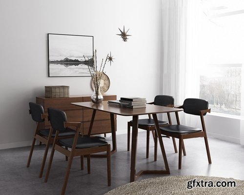 Nordic Dining Table & Chair 3D model