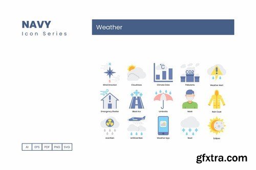 70 Weather Icons - Navy Series