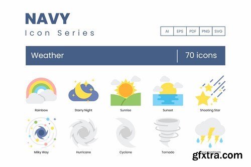 70 Weather Icons - Navy Series