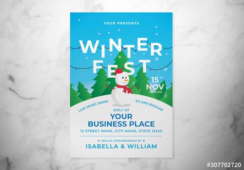 Winter Festival Flyer Layout with Snowman - 307702720 - 307702720