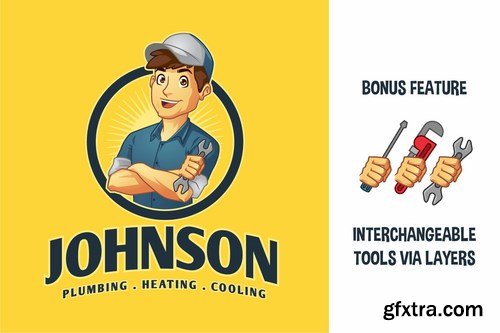 Cartoon Mechanic Handyman Plumber Mascot Logo