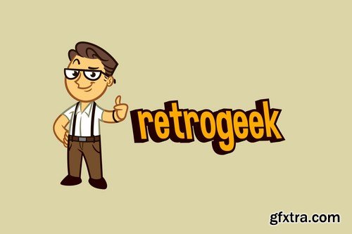 Cartoon Retro Geek Character Mascot Logo