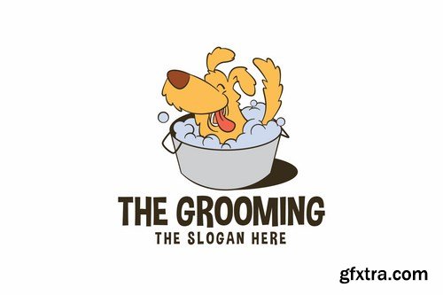 Cartoon Dog Grooming Service Mascot Logo