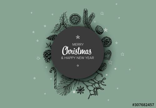 Christmas Card Layout with Hand Drawn Elements - 307682457 - 307682457