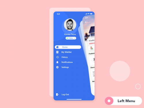 Left Menu screen concept for House For Rent mobile App - left-menu-concept-screen-for-mobile-app