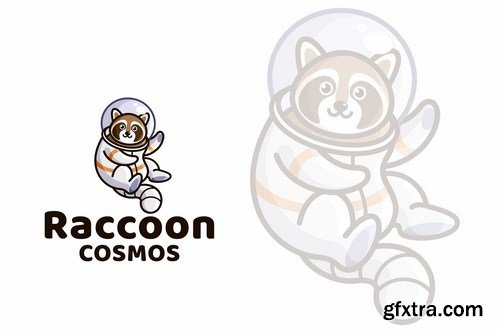 Raccoon Cosmos Cute Kids Logo Template