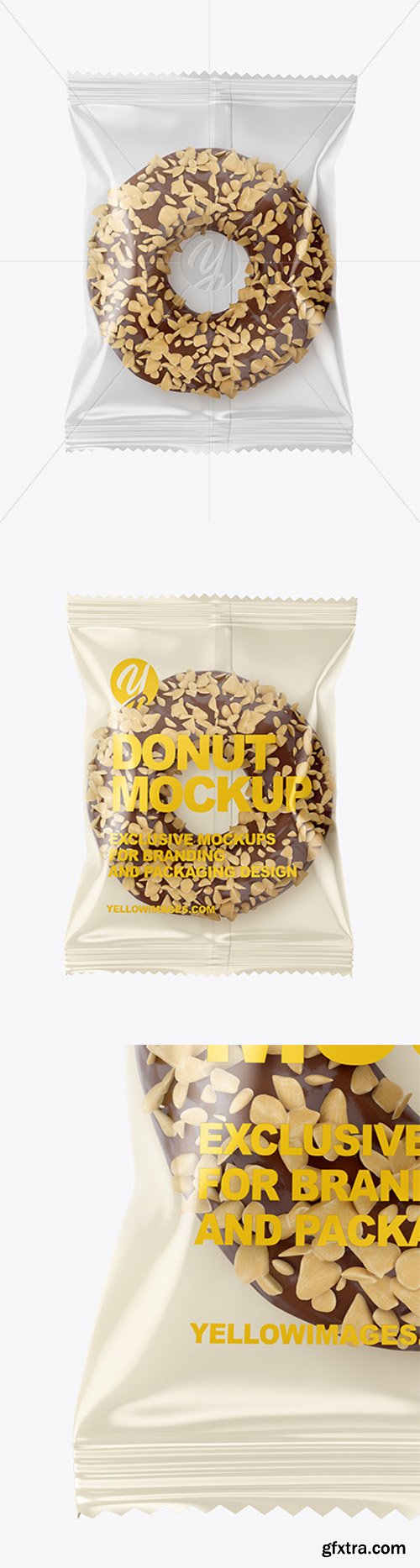Plastic Bag With Chocolate Glazed Donut with Nut Crumbs Mockup 52624