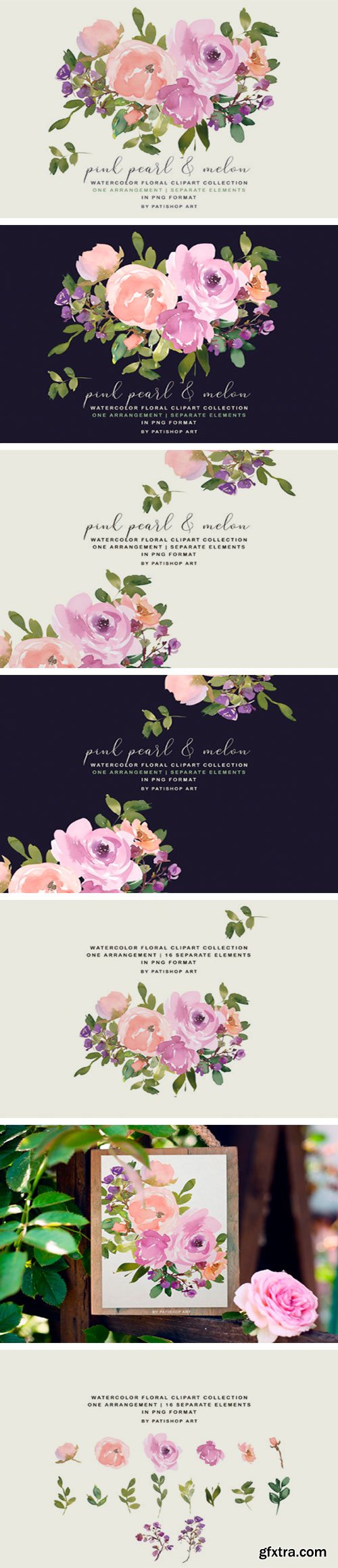 Blush Pink Watercolor Floral Bouquet Set 2544423