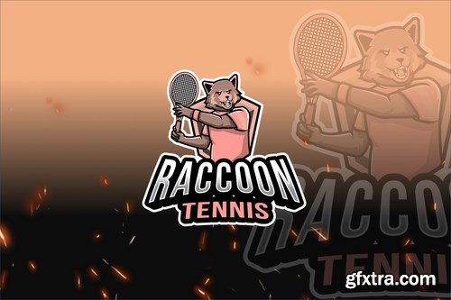 Raccoon Tennis Sport Logo Template