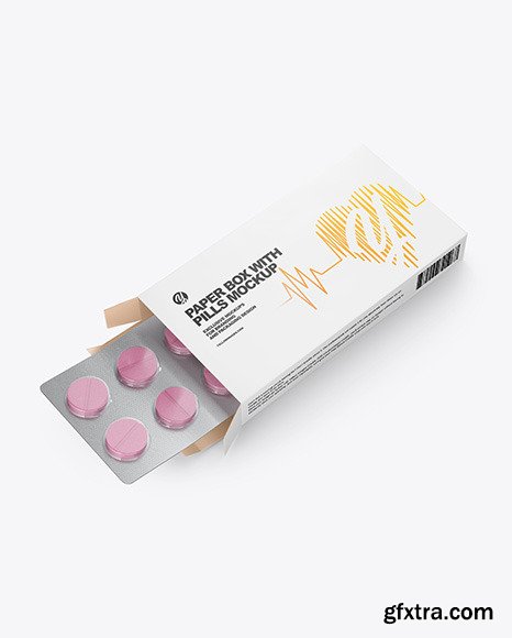 Opened  Paper Box &amp; Pills Mockup - Halfside view high angle shot  53521