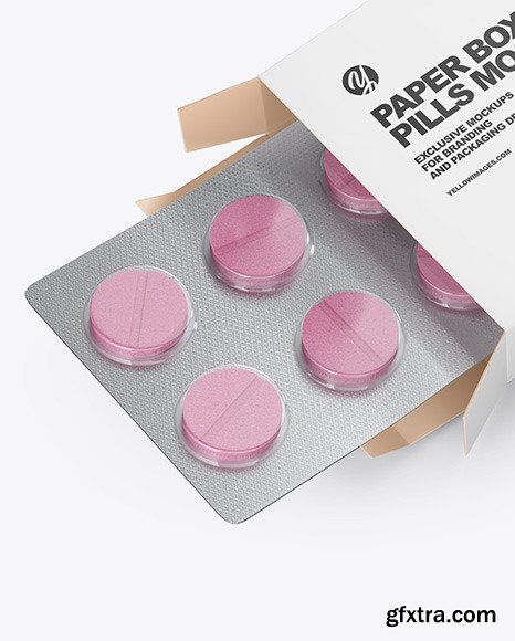 Opened  Paper Box &amp; Pills Mockup - Halfside view high angle shot  53521