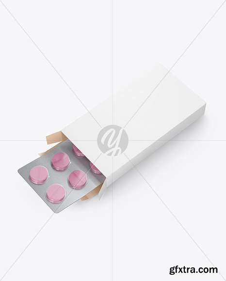 Opened  Paper Box &amp; Pills Mockup - Halfside view high angle shot  53521