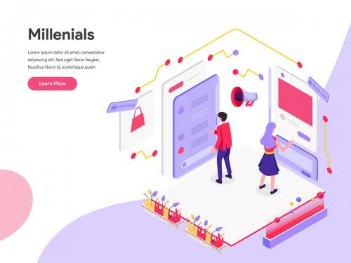 Millennials and Social Media Isometric Illustration - millennials-and-social-media-isometric-illustration