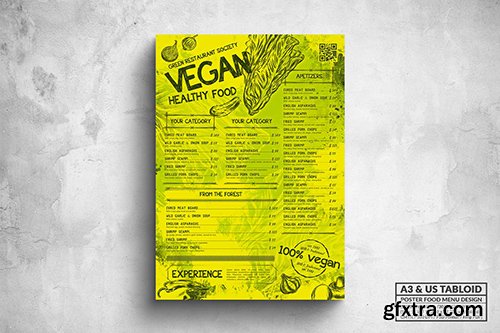 Vegan Poster Food Menu - A3 & US Tabloid