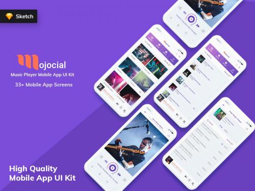 Mojocial-Music Player Mobile App UI Kit (Sketch) - mojocial-music-player-mobile-app-ui-kit-sketch