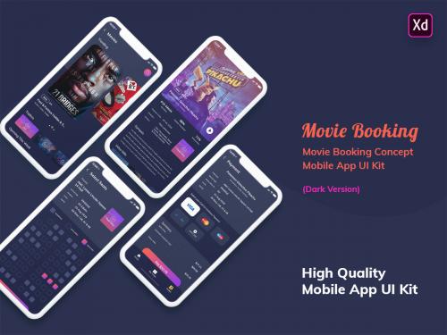 Movie Booking Mobile App UI Kit Dark Version (XD) - movie-booking-mobile-app-ui-kit-dark-version-xd