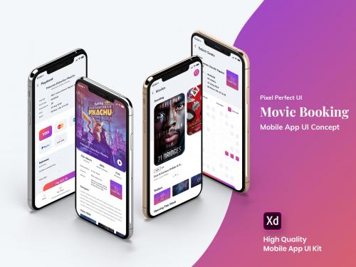 Movie Booking Mobile App UI Kit Light Version (XD) - movie-booking-mobile-app-ui-kit-light-version-xd