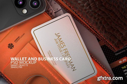 Wallet with Business Card PSD Mock-up