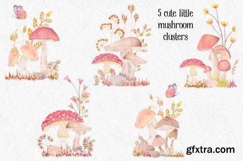 Mushroom Border Watercolor Clip Art