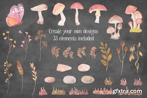 Mushroom Border Watercolor Clip Art