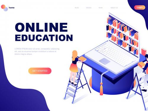 Online Education Isometric Landing Page Template - online-education-isometric-landing-page-template