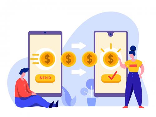 Online Money Transfer with Mobile Phone Illustration - online-money-transfer-with-mobile-phone-illustration-0a1173fd-d248-4330-8ec9-7d806b2dd510