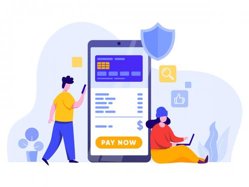 Online Payment with Mobile Phone and Credit Card Illustration - online-payment-with-mobile-phone-and-credit-card-illustration