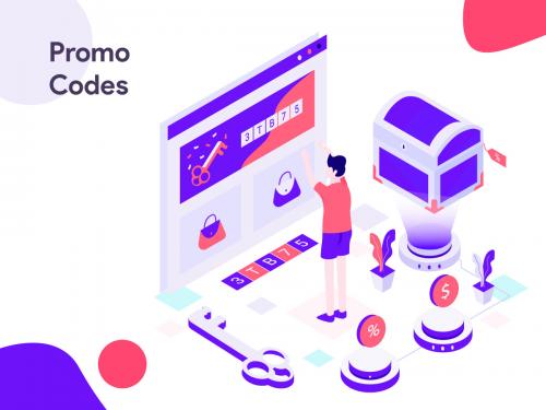 Online Promo Codes Isometric Illustration - online-promo-codes-isometric-illustration