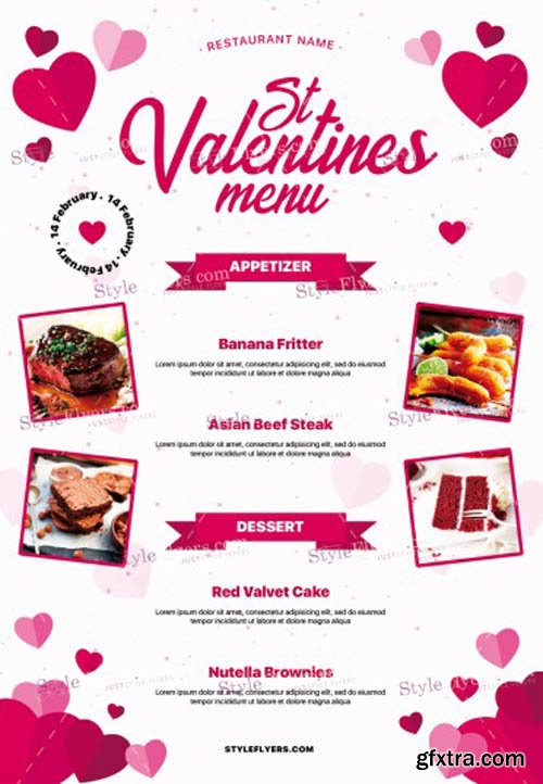 St. Valentines Menu V1901 2020 PSD Flyer Template