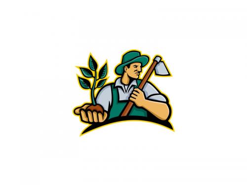 Organic Farmer Holding Plant Mascot - organic-farmer-holding-plant-mascot