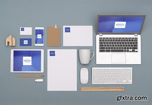 Devices, Stationery, Business Cards and Desk Accessories Mockup 179317639