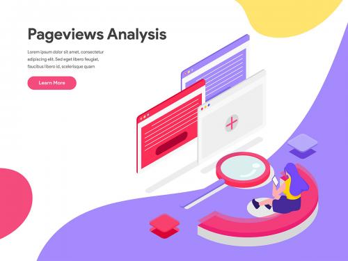 Pageviews Analysis Isometric Illustration Concept - pageviews-analysis-isometric-illustration-concept