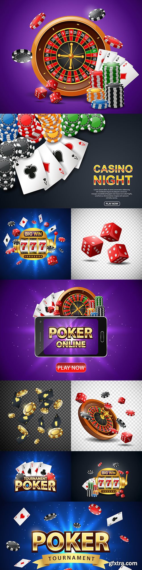 Poker online casino banner with chips and playing cards