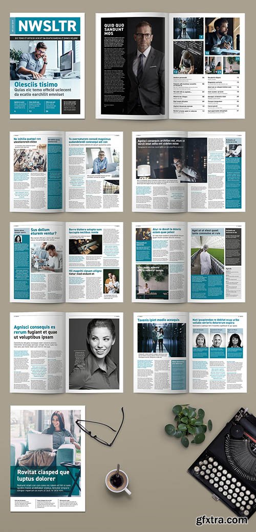 Teal and White Newsletter or magazine Layout 256523602